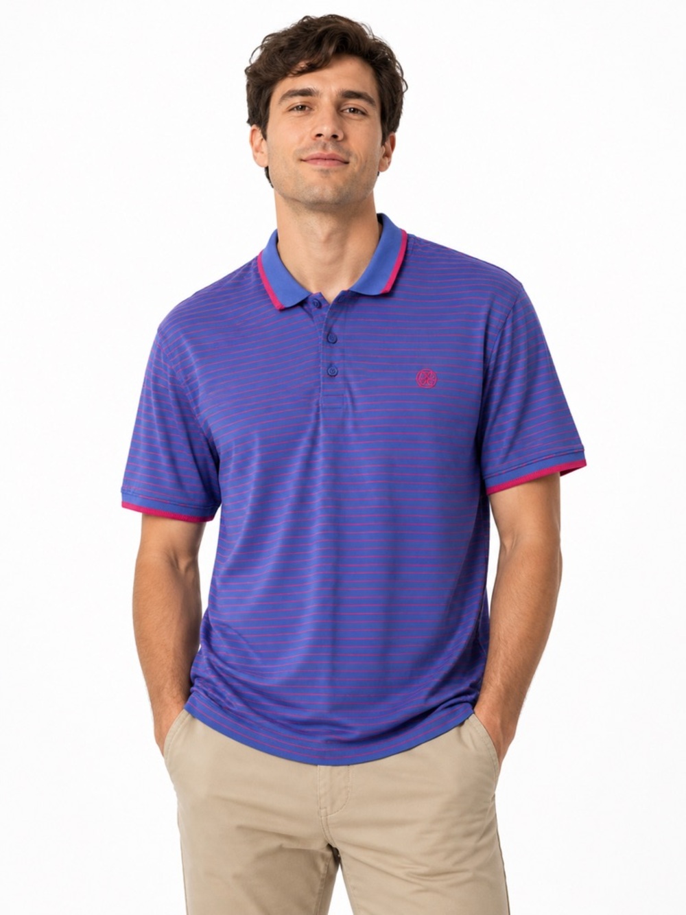 G/FORE Perforated Stripe Golf Polo Shirt  Bighorn Purple Pink Size XL